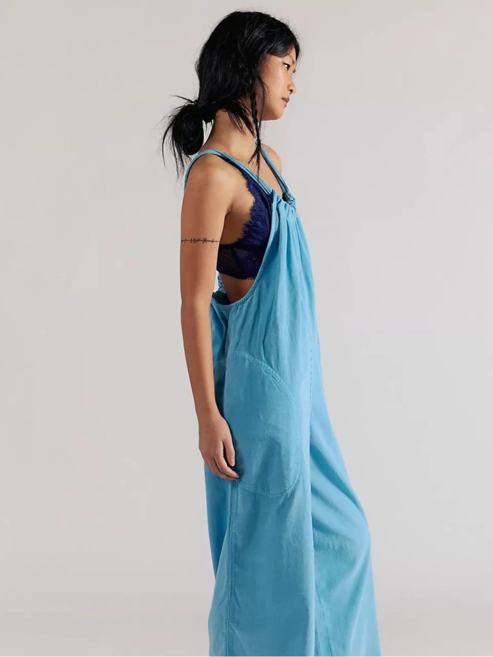 Free People Freebird Bright Blue Corduroy Wide-Leg Jumpsuit